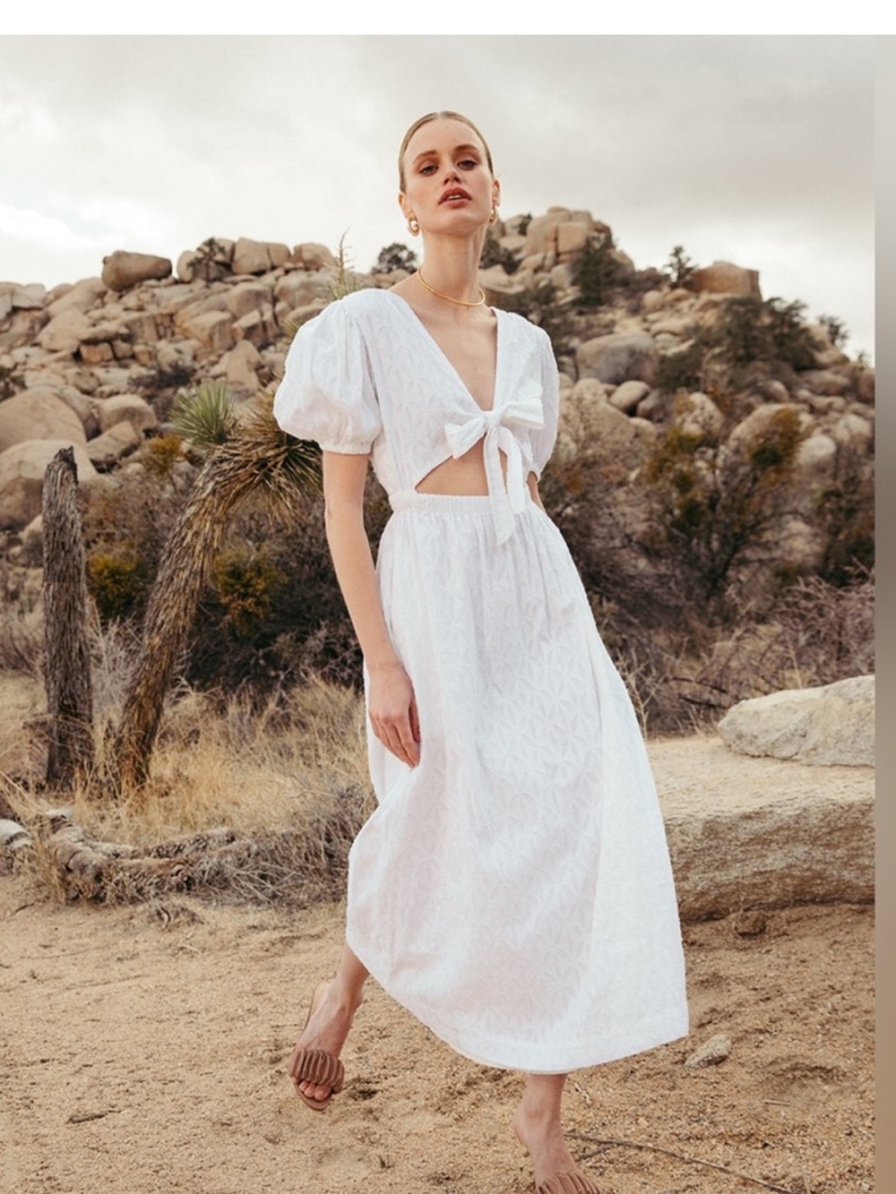 Cleobella White Tie-Back Puff Sleeve Maxi Dress